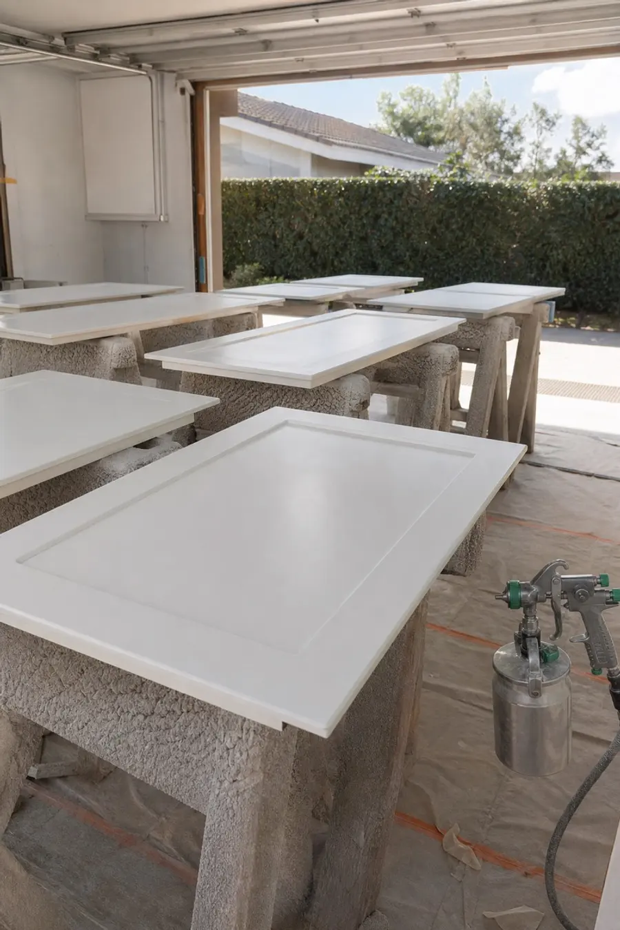 Doors sprayed flat for a smooth even finish